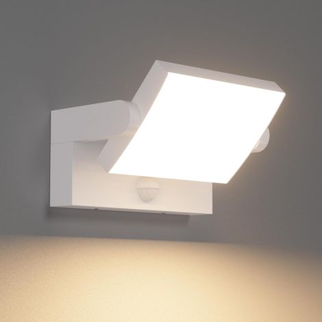 1 Applique Murale LED, Panneau Pivotant 350°, Détecteur Mouvement IP65, Aluminium Blanc Chaud, Extérieur Intérieur