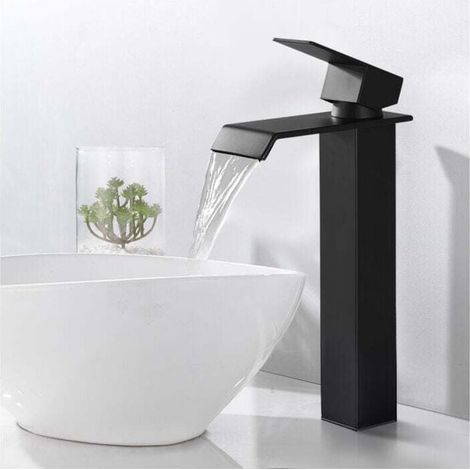 Alovez – Mitigeur de lavabo noir haut de gamme – Acier inoxydable – Hauteur 290 mm – Économie d'eau jusqu'à 30% – Installation facile avec tuyaux standards (1/4)