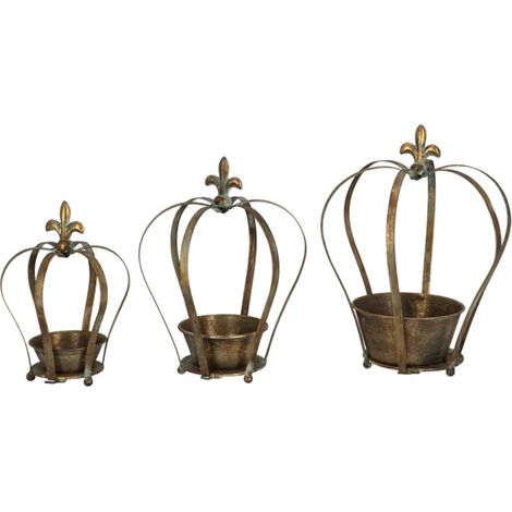 Set de 3 jardinières forme Couronne en Métal Vieilli - Livraison gratuite