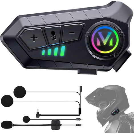 Écouteurs Casque Moto-Autonomie Exceptionnelle,Kit Main Libre Moto avec HiFi Haut Parleur Micro Soft/Hard Intelligente Réduction du Bruit Étanche IPX6/Réponse Auto/Sans Fonction D'interphone-Y100 (1/5)