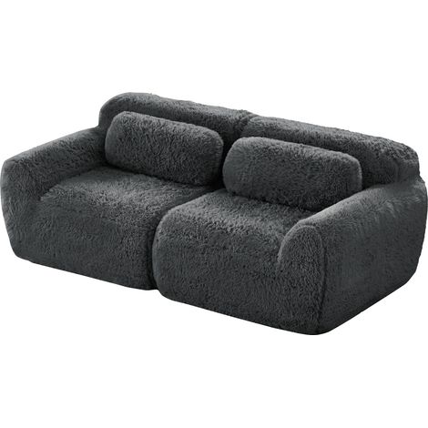 2-Sitzer-Sofa in grauer Samtoptik, modular, rahmenlos, mit Kissen (1/5)