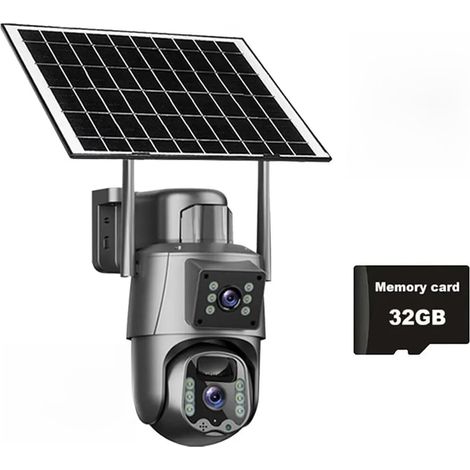 Caméra Solaire 4G/WiFi, Double Objectif, écran, 6 MP, 4K, Batterie Faible consommation, IP, détection PIR, sécurité CCTV(4G Camera 32GB Card) (1/5)