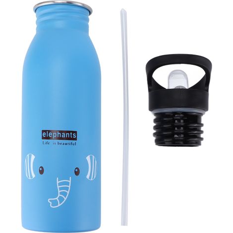 Gourde de sport en acier inoxydable 500 ml, mignonne et isotherme, avec goulot à succion, idéale pour les sports de plein air. Bleu éléphant. (1/5)