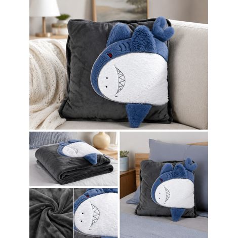 Coussin peluche requin gris foncé 38x38 cm coussin décoratif doux moelleux chambre enfant canapé style animal marin (1/5)