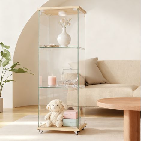 Vitrina 42.5x36.5x120 cm color natural en MDF y vidrio templado con LED, puerta de vidrio y 3 niveles (1/5)