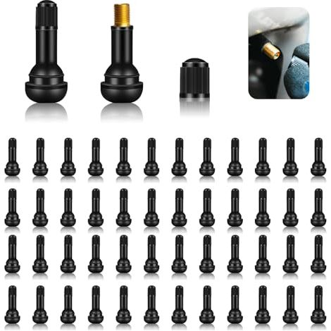 50 válvulas para neumáticos de coche TR414, válvula universal sin cámara, tapa de goma para vástago de válvula sin cámara, válvula de coche a presión para coche y motocicleta (negro) (1/5)
