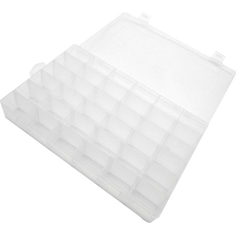 2 boîtes de rangement en plastique transparent à 36 casiers modulables, grille ajustable, fermeture à double clip pour loisirs créatifs (1/3)