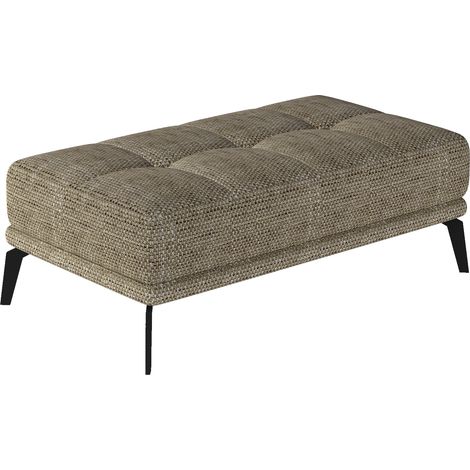 Pouf moderne tissu capitonné et pieds métal noir TORPILLE-Beige chiné (1/3)
