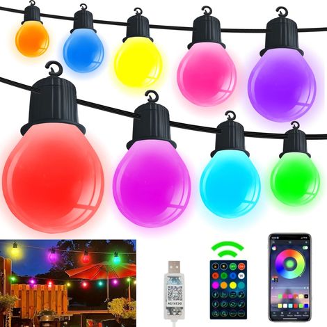 Guirlande lumineuse d'extérieur de 33 m avec 50 ampoules G40 et télécommande, guirlande lumineuse de jardin USB RVB, IP65,pour jardin, Halloween, Noël (1/5)