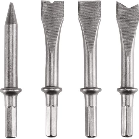Einhell Jeu de 4 Burins pour marteau burineur pneumatique (Burin plat, Burin pointu, Burin à rivets, Burin de séparation)