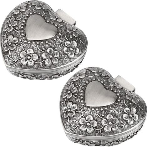 Sollbry Boite à Bijoux 2 Pièces Boite Collier Boite à Bijoux Voyage Boite Bijoux Boîtes à Bijoux Boite a Bijoux Boite Coeur Boite Cadeau Bijoux Ecrin Bague Boite en Forme de Boeur Boite Bague (1/4)