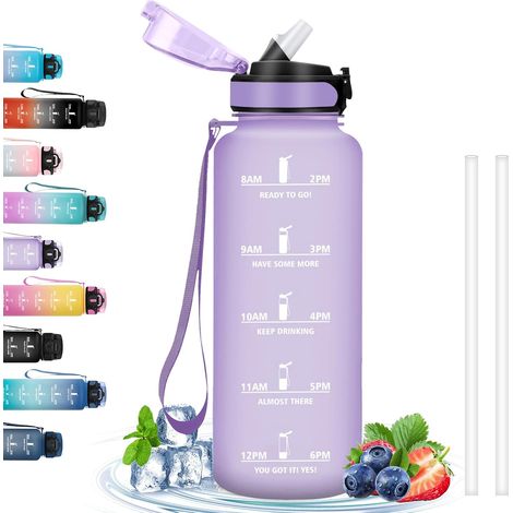 Gourde 1,5L, Gourde Sport Anti-Fuite, Paille Facile à Nettoyer, avec Slogan de Motivation, Bouteille d'Eau pour Running, Vélo, Camping, Randonnée (1/5)