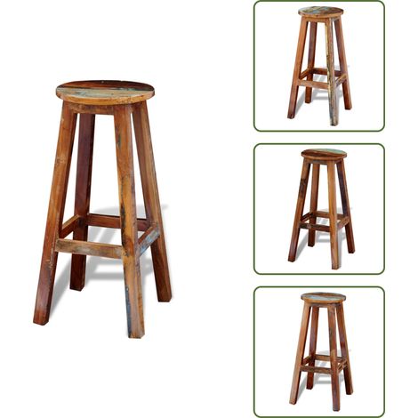 Tabouret de bar Bois de récupération massif - Tabouret De Bar - Tabouret Vintage - Mobilier Rustique - Chaise Haute - Décoration Intérieure (1/5)