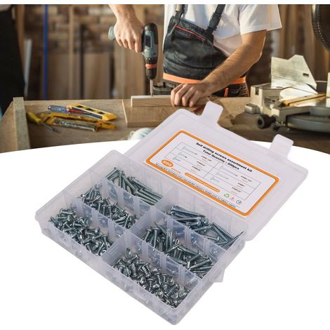 Set mit 200 selbstbohrenden Phillips-Rundkopfschrauben aus blau und weiß verzinktem Kohlenstoffstahl (1/5)