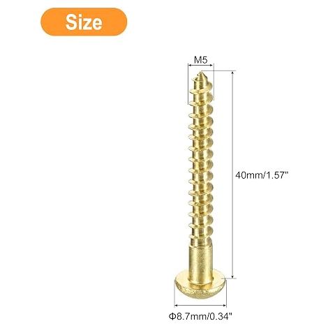 QUARKZMAN Brass Wood Screws M5 x 40mm Slotted Round Head (1/4)