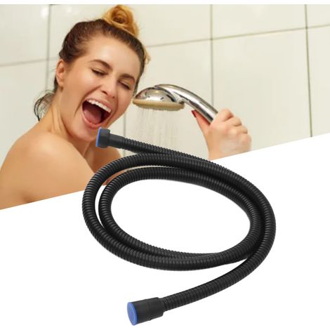 Flexible de douche de 150 cm (59 po) en acier inoxydable résistant à la chaleur et antidéflagrant, extra long, noir, pour salle de bain. (1/5)