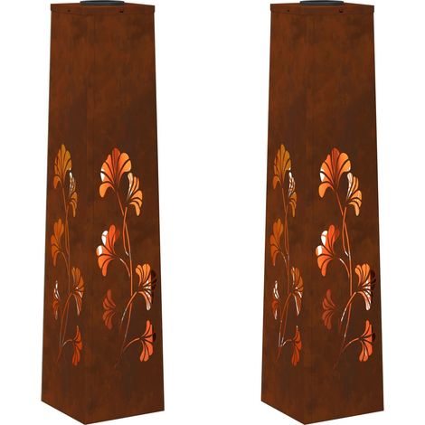 Lumière de chemin LED solaire 2 pcs Rouillé Acier patiné