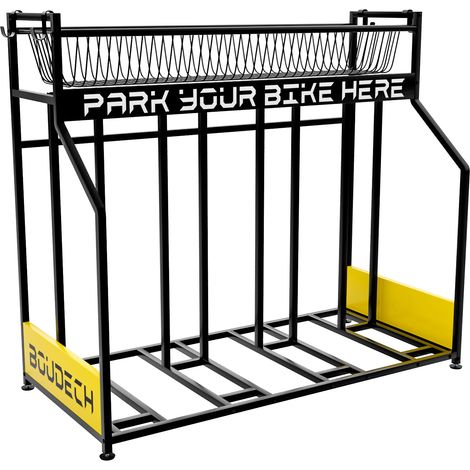 Parkade - Rastrelliera Portabici 4 Posti a Pavimento da Garage con Cesta Portaoggetti e 4 Ganci in Metallo Nero