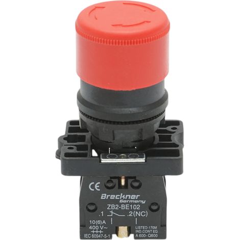 Pulsante di arresto di emergenza rosso con sgancio a rotazione 1NC, 400V/10A, 30mm LAY5 Breckner Germany (1/5)