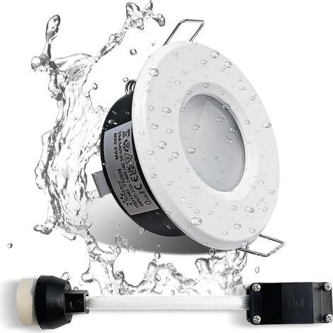 Spot Encastré Étanche IP65, Luminaire étanche blanc mat Plafonnier LED, Aluminium coulé, Angle 38°, Coupe 68mm - Compatible ampoules GU10 (non incluses), Éclairage salon cuisine chambre (1/5)