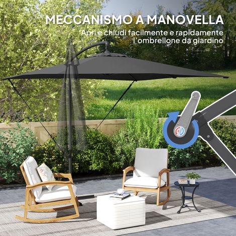 Parasol orientable inclinable avec croisillon et manivelle, gris anthracite, 247x247x256 cm, acier et polyester. (1/5)
