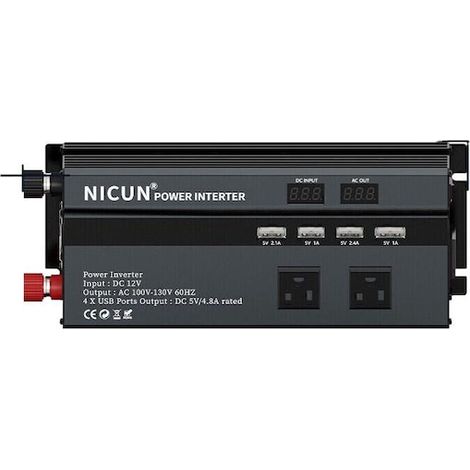 Onduleur de puissance de voiture 6000W, 12V/24V, 2 prises, 4 ports USB, avec écran LCD, accessoire automobile pratique (1/5)