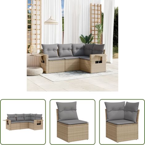 vidaXL Juego de sofás jardín con cojines 4 pzas ratán sintético beige (1/5)