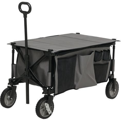 Faltbarer Gartenwagen mit abnehmbarer Plane, Teleskopgriff, verstellbarer Neigung, 5 Taschen, 108 x 55 x 93 cm, dunkelgrau