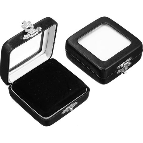 Boîte à Bijoux Noire Matériau Cuir Pu et Alliage 2pcs Couvercle Transparent, Rangement pour Bagues et Pierres Précieuses pour Boutique de Bijoux (1/5)