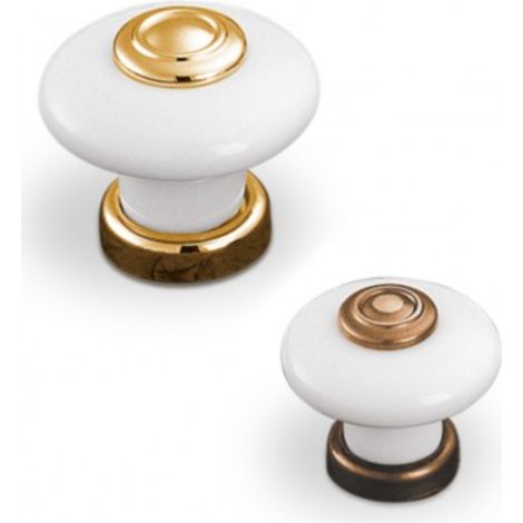 Tirador Hat 9551 - Blanco/Bronce viejo. 25mm. ⌀30mm.