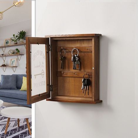 Rétro En Bois Tenture Murale Boîte De Rangement Clés Maison Rustique Porte Suspendue ,ancienne couleur (1/5)