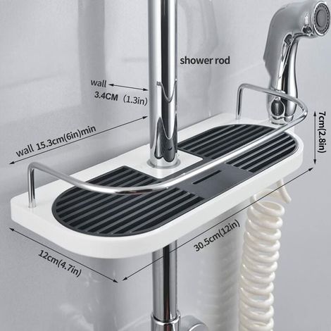 Etagère Pour Barre De Douche - Sans Perçage - Compatible Avec Barres De 19 À 25 Mm - En ABS Épais Et Aluminium Anti-Rouille - Capacité 15 Kg - 1 Pièce (1/5)