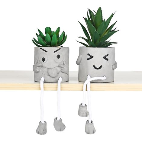 Juego de 2 divertidas mini plantas artificiales de plástico para decorar salón, balcón, dormitorio, baño. (1/5)