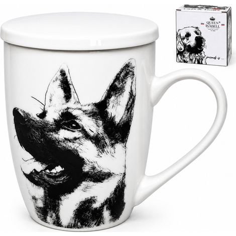 Taza de porcelana con infusor de pastor alemán de 350 ml, regalo premium. (1/5)