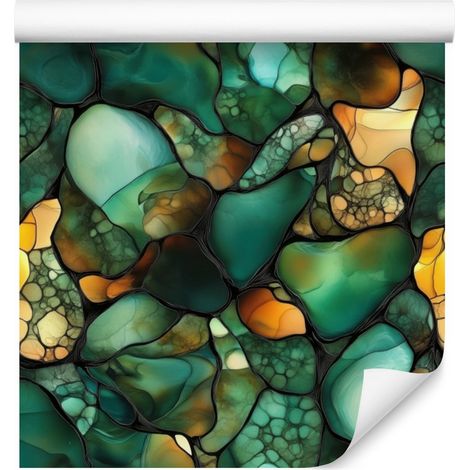 Papel pintado en tonos tinta marina, verde botella y verde, 50x1000 cm. (1/5)