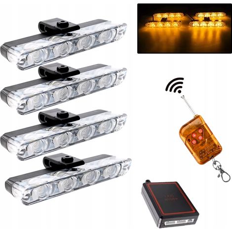 4x orangefarbene LED-Blitz-Warnleuchte mit Fernbedienung, Stroboskoplicht im Stoßfänger