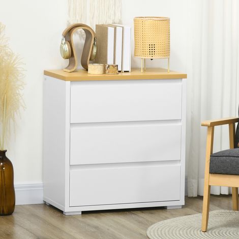Commode 70x37x75 cm Blanc avec 3 tiroirs de chambre sans poignées pour salon Bureau Style moderne