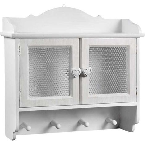 VINCY MOBILETTO DA PARETE APPENDIABITI CON VETRINA 42 X 14 X 36 CM COLORE BIANCO (1/3)