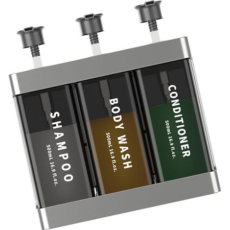 Seifenspender mit 3 Kammern und Handpumpe für Bad, Küche, Hotel, Schreibtisch oder Wandmontage, Silber (1/5)