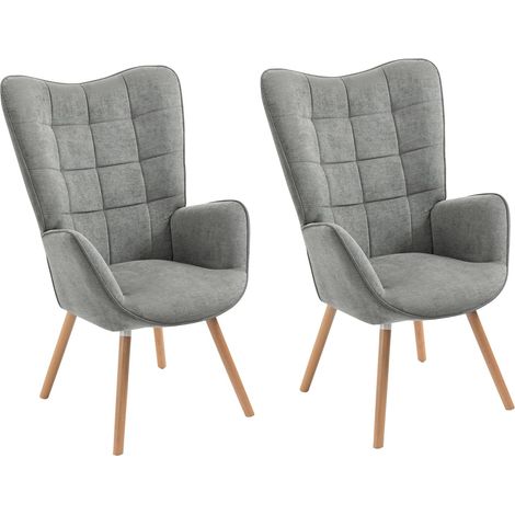 Lot de 2 Fauteuil Salon Scandinave Confortable Chaise de Coiffeuse Canapé Allaitement avec Assise Épais Accoudoirs Rembourés en Tissu Pieds Bois Massif, Gris (1/5)