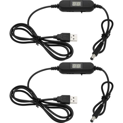 Lot de 2 Câbles USB à Tension Réglable 5 V à 1,5 V 3 V 4,5 V 6 V 7,5 V 9 V 12 V 5,5 X 2,1 Mm Câble d'alimentation USB Convertisseur avec Affichage LED pour Jouets Jeux Lampe LED (1/5)