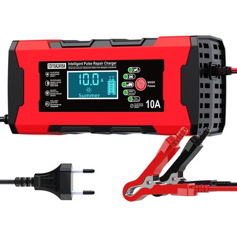 Caricabatterie intelligente per riparazioni da 12 V 24 V 180 W con display LCD, protezione multipla/alloggiamento ignifugo, caricabatteria per batterie AGM GEL per moto e auto, non adatto per batterie