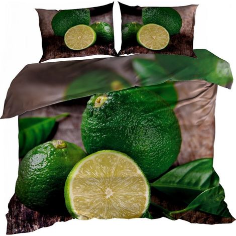 Parure de lit en satin de coton 3D 140x200cm vert citron (1/2)
