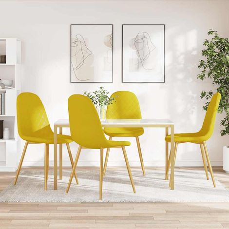 Beyamis Ensemble de 4 chaises de salle à manger en velours jaune moutarde (1/5)