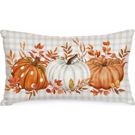 Funda de cojín de otoño de moda con estampado de calabaza naranja y hoja de arce, 30 x 50 cm, decoración para sofá y sala de estar. (1/5)