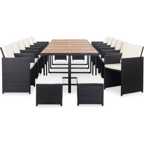 Salon de jardin 17 pcs avec coussins Résine tressée Noir (1/5)