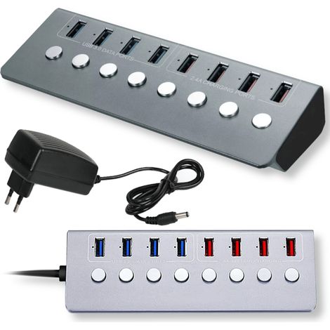 Hub USB 3.0 con 4 porte + splitter in alluminio a 8 porte con 4 porte di ricarica. (1/5)
