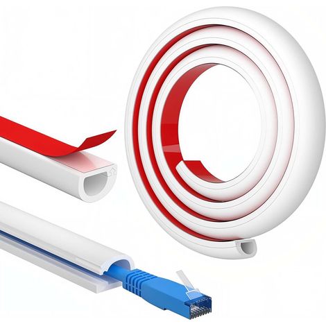 Goulotte Passe Cable Auto-Adhésive Silicone Blanc 15x10 mm 2x1 m  Goulotte passe cable idéale pour dissimuler les fils TV, Internet et bureau tout en gardant un intérieur propre et organisé. (1/5)