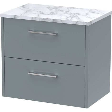 Winshill Contemporary 2 Drawer Wall Hung Vanity Unit with Laminate Worktop, Grey, 600mm