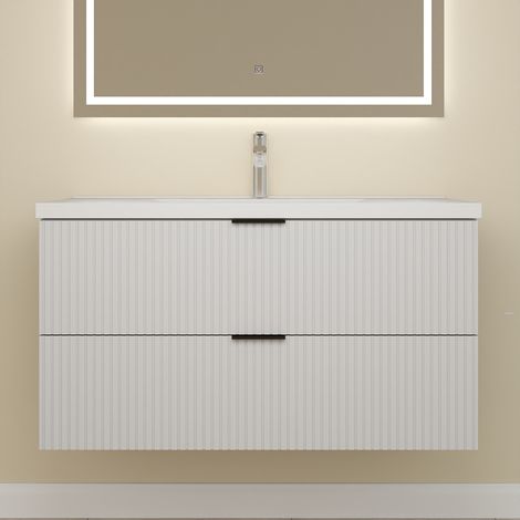 Aica Meuble de Salle de Bain suspendu 100 cm Blanc avec 2 tiroirs + vasque Céramique